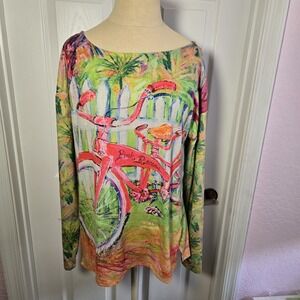 Leoma Lovegrove Bicycle Long Sleeve Tunic Top Women's Size Medium Shirt Colorful